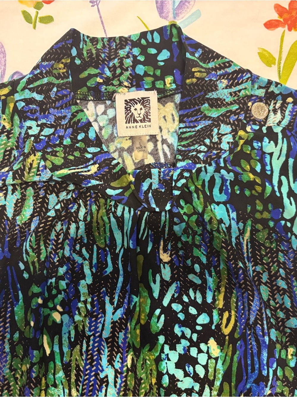 Anne Klein Blue, Green & Black Printed Top